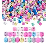 PONABEADIY 600 Cuenta de Madera Cúbica de 10x10x10mm con Agujero Grandes Y 26 Letras Iniciales Alfabeto Cuadrado Natural Cuentas Espaciadoras Sueltas de Madera con Estampado Colorido para Hacer Joya