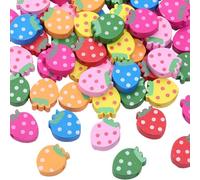 PONABEADIY 60PCS Cuentas naturales de fresa con agujero pintadas con spray con estampado de madera de madera con estampado de verano Cuenta colorida suelta para joyería Pulseras de decoración del hoga