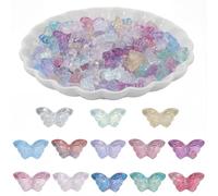 PONABEADIY 8 cuentas de Mariposa Transparentes de 200mm con Agujeros, de Vidrio, Pintadas con Aerosol de Colores, con Dijes de Insectos Voladores, Espaciadoras Sueltas para Hacer Joyas, Pulseras, Coll