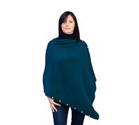 Poncho botones mixto cachemira mujer Made in Italy lana merino cachemir negro beige blanco camiseta capa chal talla única multiusos ropa invierno abrigo abrigo, verde oscuro, Talla única