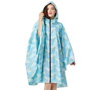 Poncho con capa geométrica empalmada estilo gabardina para mujer, ajuste holgado, manga larga, con capucha, diseño impreso, perfecto para actividades al aire libre durante todas las estaciones, azul