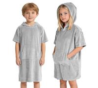 Poncho de Baño Infantil de Rizo, Albornoz para Niños de Algodón, Toalla Poncho Ligera para Playa y Surf, Toalla con Capucha y Bolsillo para Niñas, Niños y Adolescentes (Gris carbón, 10-13 años)