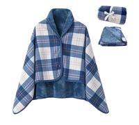 Poncho de Forro Polar Para Mujer con Botones a Presión Sudadera Cálida Capa Térmica Envoltura Cardigan para Casa Camping Mantas Sofa TV Blanket Mujer Hombre (100 x 140 cm) (Azul)
