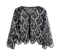 Poncho de los años 20 con lentejuelas y cuentas para mujer, capa de boda para fiesta, plata, Altoa única