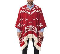 Poncho De Vaquero Occidental Chal De Estilo Étnico Jersey Cálido De Jacquard Poncho Decorativo For Exteriores Disfraz Suéter Capa(Red)