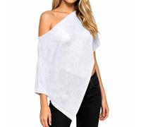 Poncho elegante capa asimétrica para un ajuste ligero y holgado, encaje calado, elegante y a la moda bohemia, blanco, L
