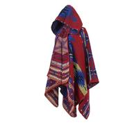 Poncho étnico para mujer, capa larga, unisex, para otoño e invierno, chal grueso para viajes, Capucha roja oscura, Altoa única