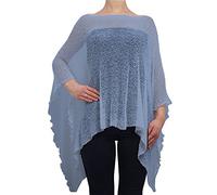 Poncho holgado para mujer, encaje de crochet Azul Mediados De Azul Talla única