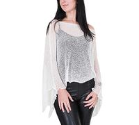 Poncho holgado para mujer, encaje de crochet Blanco blanco talla única