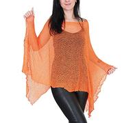 Poncho holgado para mujer, encaje de crochet Naranja naranja talla única