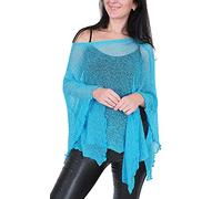 Poncho holgado para mujer, encaje de crochet Turq talla única