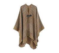 Poncho Holgado y Grueso y cálido for Mujer, Abrigo con Botones de Cuerno, Capa de Invierno con Estampado de péndulo Grande, Chal Largo(Camel)