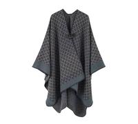 Poncho Holgado y Grueso y cálido for Mujer, Abrigo con Botones de Cuerno, Capa de Invierno con Estampado de péndulo Grande, Chal Largo(Grey)