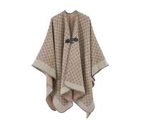 Poncho Holgado y Grueso y cálido for Mujer, Abrigo con Botones de Cuerno, Capa de Invierno con Estampado de péndulo Grande, Chal Largo(Khaki)