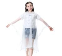 Poncho Impermeable Niños, Espesar Reutilizable EVA Chubasquero con Capucha y Botones para Niño Niña, Infantiles Traje de Liuvia con Capucha y Botón para Escuela Senderismo Ciclismo Viajes(Blanco)