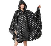 Poncho impermeable para mujer, con capucha, ligero y reutilizable Negro Lunares negros. Talla única