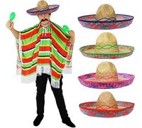 Poncho mexicano multicolor + sombrero rosa, perfecto para cualquier fiesta de disfraces de adultos, para hombres o mujeres