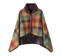 Poncho Mujeres, Franela Chal Cape Cardigan Invierno Frazada Caliente Cómodo Bufanda Tartán Estola Botones Mantita Forro (FR/ES, Letras, Talla única, Regular, Regular, 100*140cm, Cuadrícula de colores)