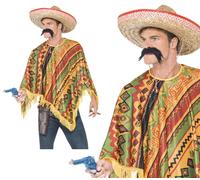 Poncho + Negro Bigote Mexicano Español Hombre Lejano Oeste Disfraz