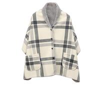 Poncho polar para mujer, manta polar con botón y bolsillo, manta manta a cuadros para cama, sofás, viajes (A)