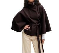 Ponchos Con Cuello Alto Y Mangas Murciélago For Mujer, Abrigos De Lana Con Cinturón, Chaquetas Tipo Capa, Moda De Otoño E Invierno, Capa De Color Liso(Coffee,M)