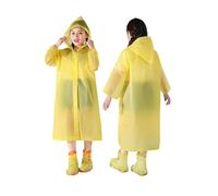 Ponchos de lluvia reutilizables para adultos, mujeres y hombres, paquete de 2 impermeables de EVA, chaquetas de lluvia portátiles plegables con capucha con cordón, amarillo, 4-9 años