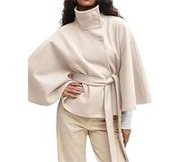Ponchos de manga murciélago para mujer, abrigo de lana con cuello alto, capa de cinturón, chaqueta de capa de cincha, ropa de abrigo corta de invierno, blanco, XXL
