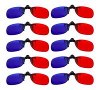 PONDON 10 gafas 3D de color rojo y azul con clip, diseño rectangular para apoyo visual y entrenamiento de ambliopía, funciona con computadoras y televisores