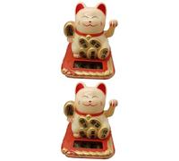 PONDON 2 piezas de Maneki Neko amarillo, brazo ondulado alimentado por energía solar, decoración de coche de gato de la fortuna, adorno de escritorio de 3 x 2.8 x 2.6 pulgadas