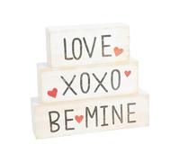 PONDON 3 letreros de bloques de madera para el día de San Valentín, Love Xoxo Be Mine, decoración de bandeja escalonada, decoración de boda y compromiso