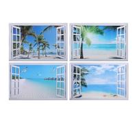 PONDON 4 calcomanías falsas para ventanas, playa, 35.4 x 22.5 pulgadas, calcomanías de pared extraíbles, calcomanía de pared con vista costera, póster mural 3D para ventanas, oficinas, salas de estar