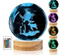 PONDON Decoración y regalos para lámpara ideal de 16 colores cambiantes, alimentada por USB con base de madera maciza, luz nocturna de ajolote de cristal, en diseño de árbol grabado láser 3D