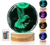 PONDON Diseño de árbol grabado con láser 3D, lámpara nocturna de cristal de ajolote, 16 colores cambiantes con control remoto, base de madera maciza, regalos y