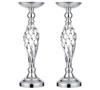 PONDON Juego de portavelas plateado de 41 cm, 2 soportes de hierro, centros de mesa de boda