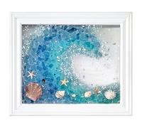 PONDON Kit de arte de cristal con patrón de olas oceánicas, marco de fotos, concha decorativa y estrella de mar, 23 x 18 x 2 cm, fragmentos de vidrio coloridos incluidos