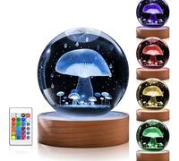 PONDON Lámpara de 16 colores cambiantes con control remoto, ideal para regalos y decoración, luz nocturna de cristal de ajolote, diseño de árbol grabado láser 3D, base de madera maciza, alimentación