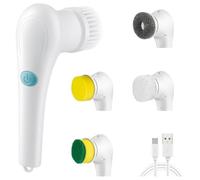 PONDON Limpiador giratorio eléctrico de 5 cabezales de cepillo, limpiador de ducha inalámbrico, cepillo de limpieza eléctrico portátil para azulejos, lechada, fregadero, cocina, bañera, limpieza de