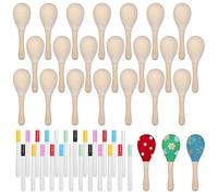 PONDON Maracas mexicanas para adultos, 24 unidades, con 24 rotuladores de colores, 11,6 cm, de madera multicolor, ligeras, para cumpleaños, carnaval, ruidoso, diversión musical