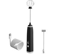 PONDON Para café y hornear, espumador de leche eléctrico inalámbrico, máquina de espuma de leche de mano, diseño negro compacto, batería integrada con pantalla LED, carga USB, cabezal adicional