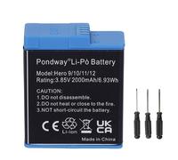 PONDWAY 2000 mAh 3,85 V Batería de repuesto compatible con GoPro Compatible con Hero 9 10 11 12 Black Recargable Batería de cámara Li-ion