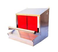 Ponedero BENNU 2 Huecos con Alfombrilla, Nido para Gallinas de Acero Inoxidable, 50 cm, con Cortinas Rojas y Bandeja Extraíble