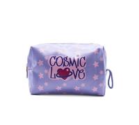 PONETTE - Neceser Vuelta al Cole Infantil con Tejido Metalizado en Color Violeta, Asa con Cordón, Estrellas y Texto Cosmic Love, Niño, Niña, Juvenil, Marca Española