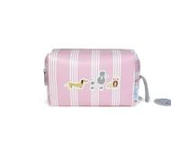 PONETTE - Neceser Vuelta al Cole Infantil de Tejido Rayado en Color Rosa, Asa con Cordón, Perros, Teckel, Caniche, Niño, Niña, Juvenil, Marca Española