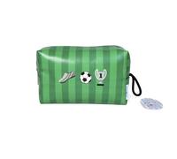 PONETTE - Neceser Vuelta al Cole Infantil de Tejido Rayado en Color Verde, Asa con Cordón, Bota, Balón y Copa de Fútbol, Niño, Niña, Juvenil
