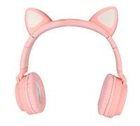 Pongnas Auriculares para Juegos con Orejas de Gato con Graves Profundos y Luces LED, Diseño Plegable, Orejeras Cómodas, Tecnología 5.0: Auriculares Bonitos y Elegantes (Pink)