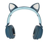 Pongnas Auriculares para Juegos con Orejas de Gato con Graves Profundos y Luces LED, Diseño Plegable, Orejeras Cómodas, Tecnología 5.0: Auriculares Bonitos y Elegantes (Azul Verde)
