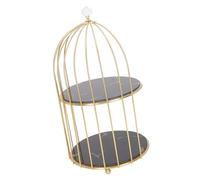 Pongnas Elegante Estante de Almacenamiento de Doble Capa con Diseño de Jaula de Pájaros, Elegante para Encimera de Baño y Tocador, Marco Dorado con Patrón de Piedra (Negro con Patrones Dorados.)