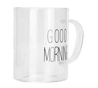 Pongnas Elegante Taza de café con Leche Transparente de 350 Ml con Asa para Bebidas Frías y Calientes, para Uso en el Hogar o la Oficina (etiqueta negra)