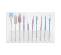 Pongnas Juego de 10 Brocas para Uñas de Acero de Tungsteno, Pulido Giratorio para Dar Forma a la Eliminación de la Piel Muerta con Cepillo para Polvo, para Manicura, Pedicura, Salón de