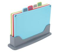 Pongnas Juego de 4 Tablas de Cortar de Plástico Antideslizantes, Codificadas por Colores, con Soporte de Almacenamiento para Alimentos Cocidos y Crudos